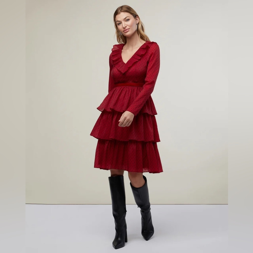 Rachel Parcell womens long sleeve Red Ruffle Tiered Midi Dress size 6 NWT